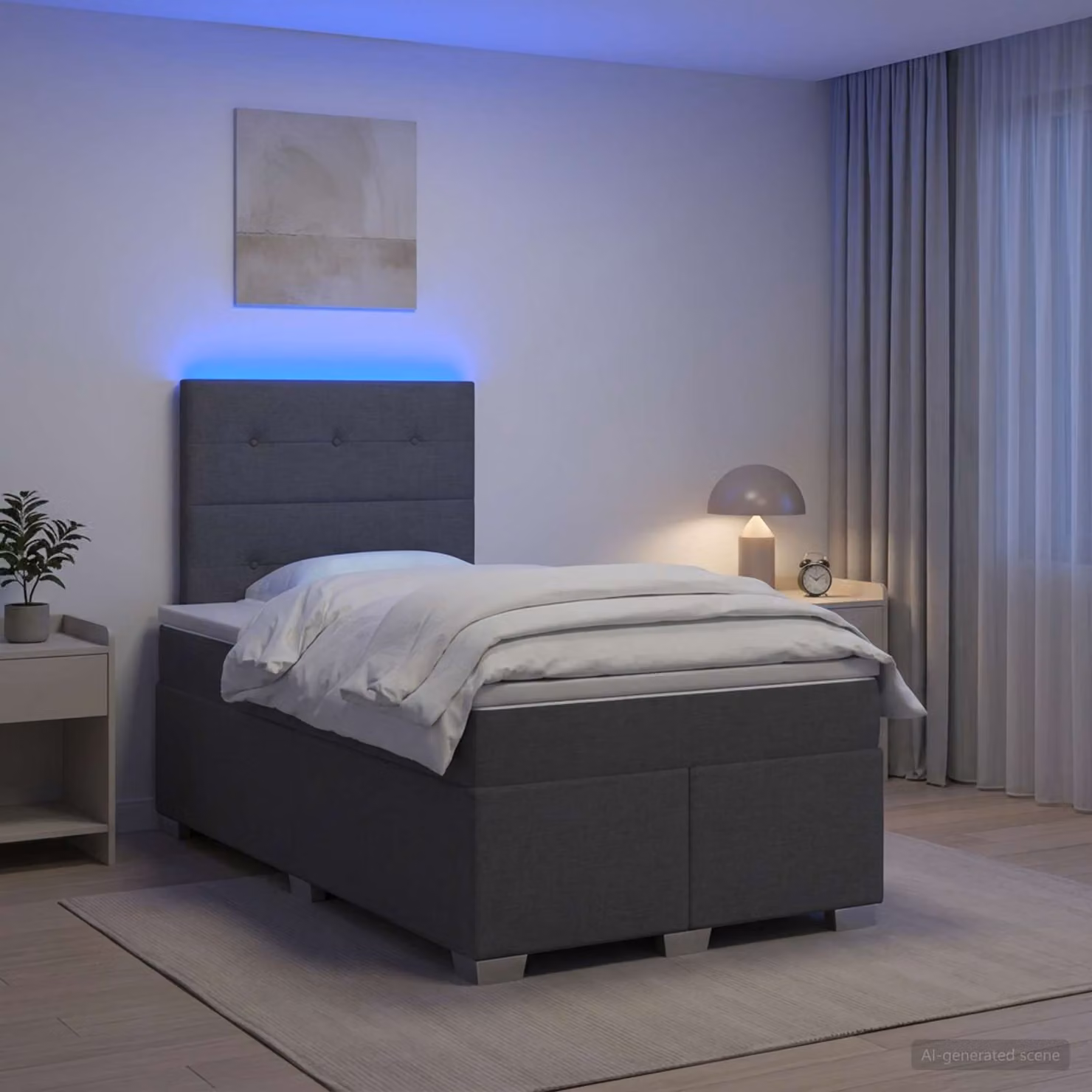 Letto box spring con materasso vidaXL in tessuto Grigio, con illuminazione sottostante e porta USB, L/P: 120 x 200 cm
