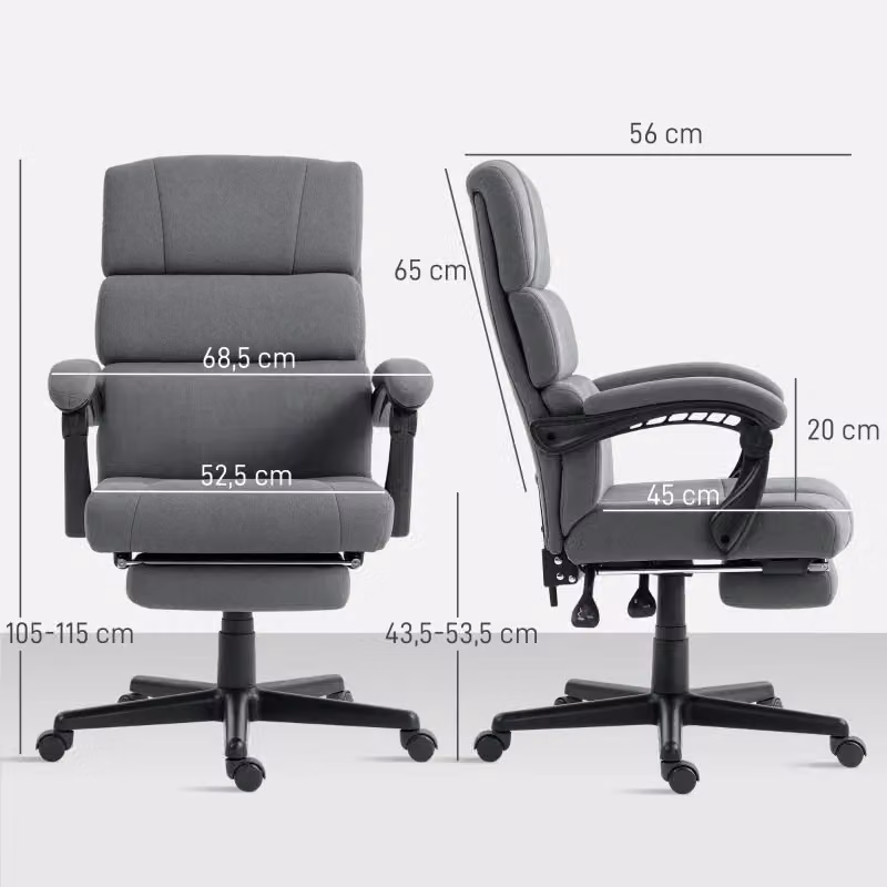 Sedia da ufficio ergonomica WISHDOR in velluto grigio scuro, regolabile in altezza con ruote e poggiapiedi – 2