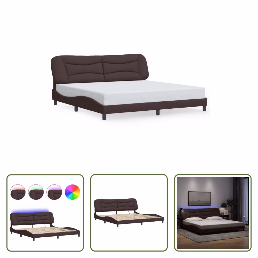 The Living Store Struttura letto con LED in tessuto marrone scuro 200x200 cm