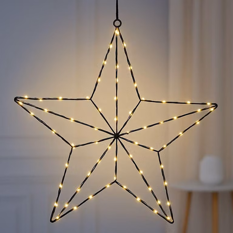 Stella in metallo tridimensionale, 35 cm, 100 LED bianco caldo, timer, adatta per interni ed esterni