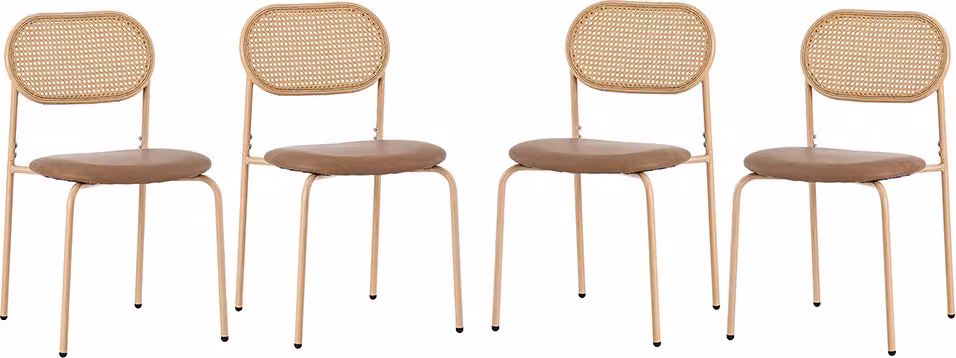 Set di 4 sedie da pranzo Sweiko, moderne, semplici sedie per il tempo libero con quattro gambe in metallo, sedie per il tempo libero in rattan, marrone