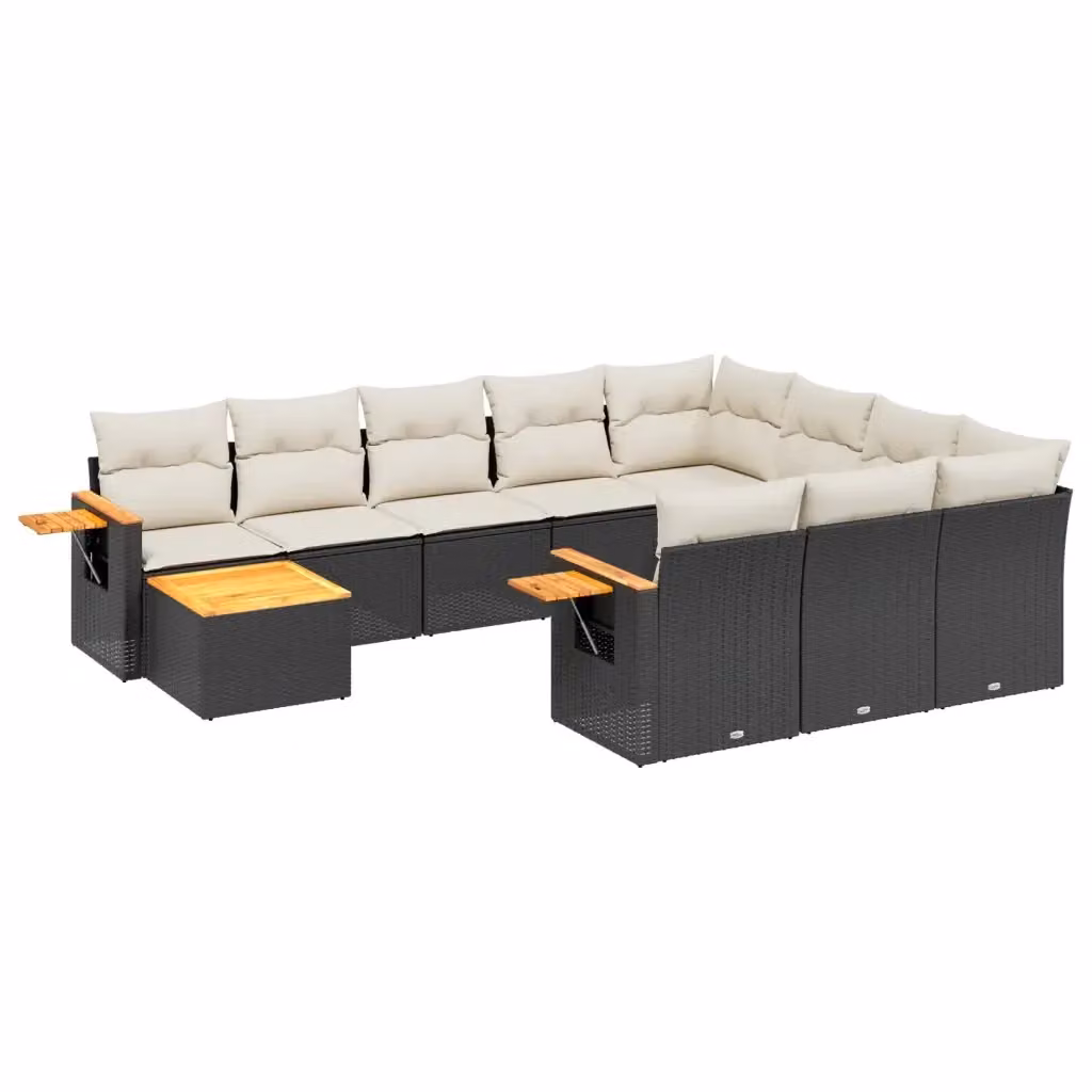 vidaXL Set Divani da Giardino 11 pz in Polyrattan Nero con Cuscini e Tavolino da Esterno – 2