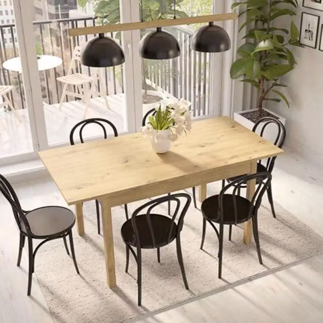DMORA Tavolo Rettangolare Allungabile in Legno Rovere Marrone per Cucina e Sala da Pranzo L/P/H: 120 x 80 x 76 cm