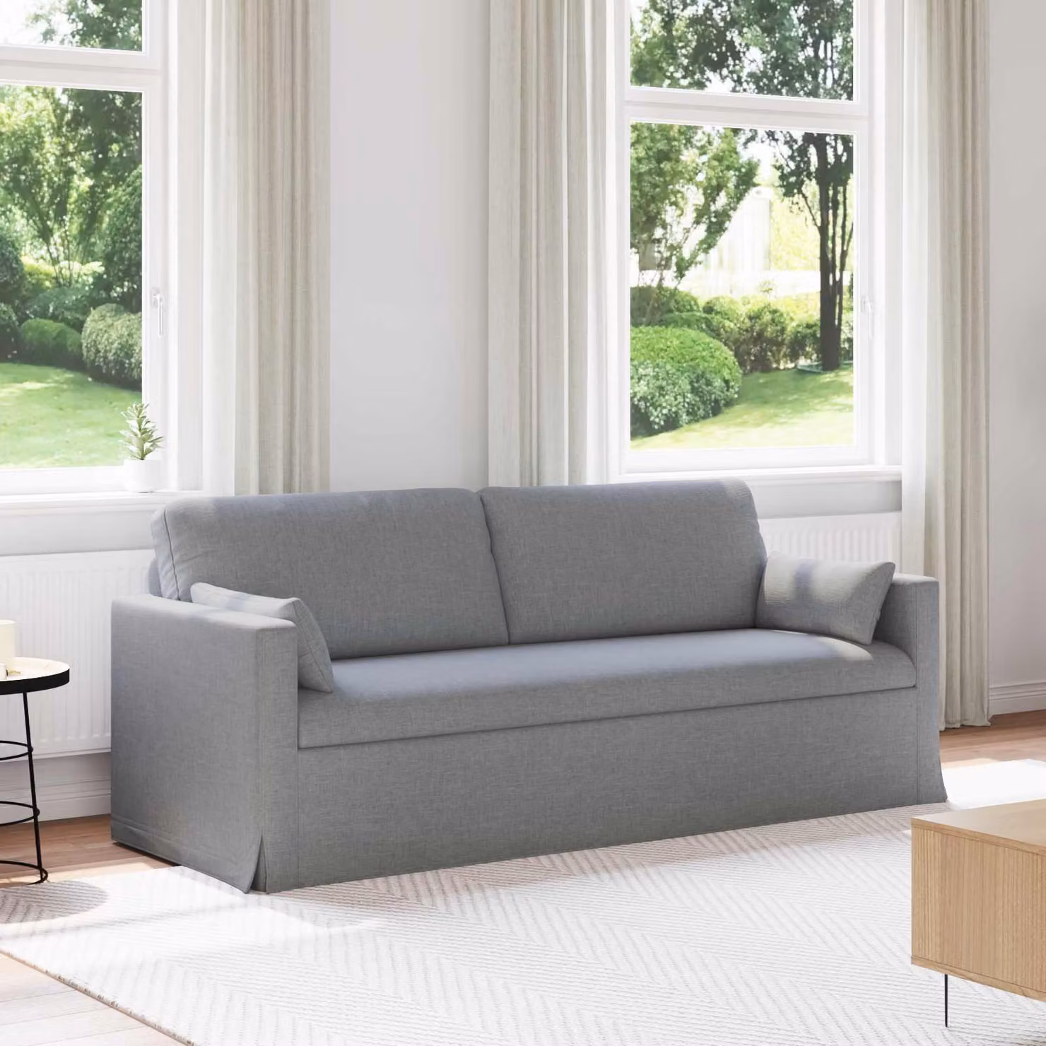 Divano vidaXL in tessuto grigio con struttura in metallo e coperture rimovibili L: 198 cm, P: 78 cm, H: 80 cm – 1