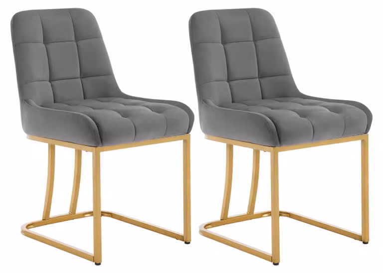 Sedie da pranzo in velluto - Sedie da cucina ergonomiche - Set da 2 - Imbottite - Struttura in metallo - Senza braccioli - Grigio scuro