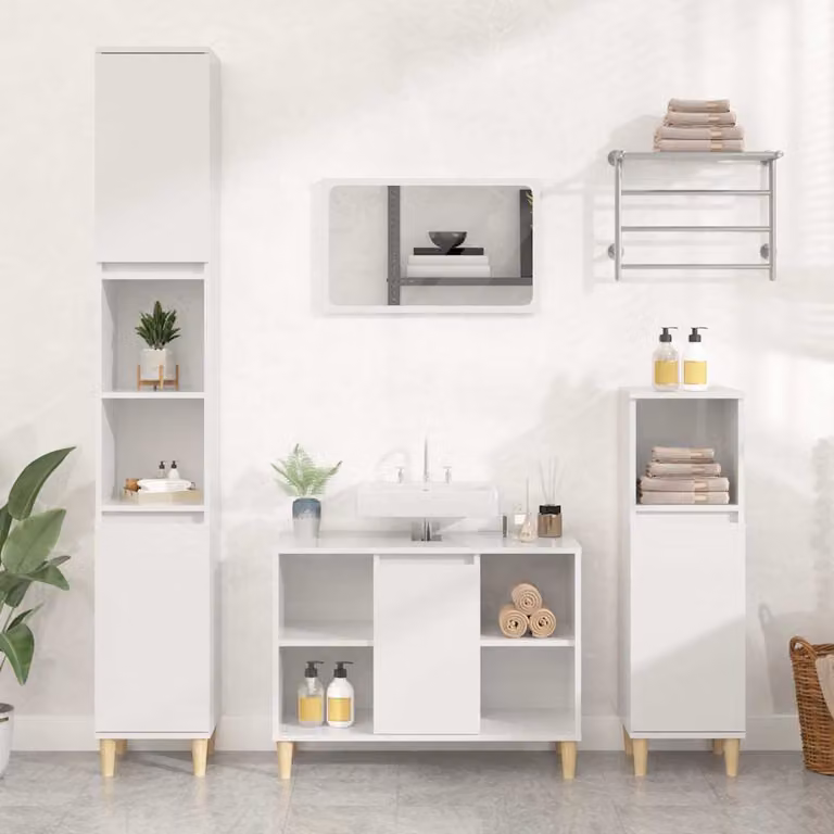 Mobile Lavabo vidaXL Bianco Lucido in Legno Multistrato L: 80 cm, P: 33 cm, H: 60 cm