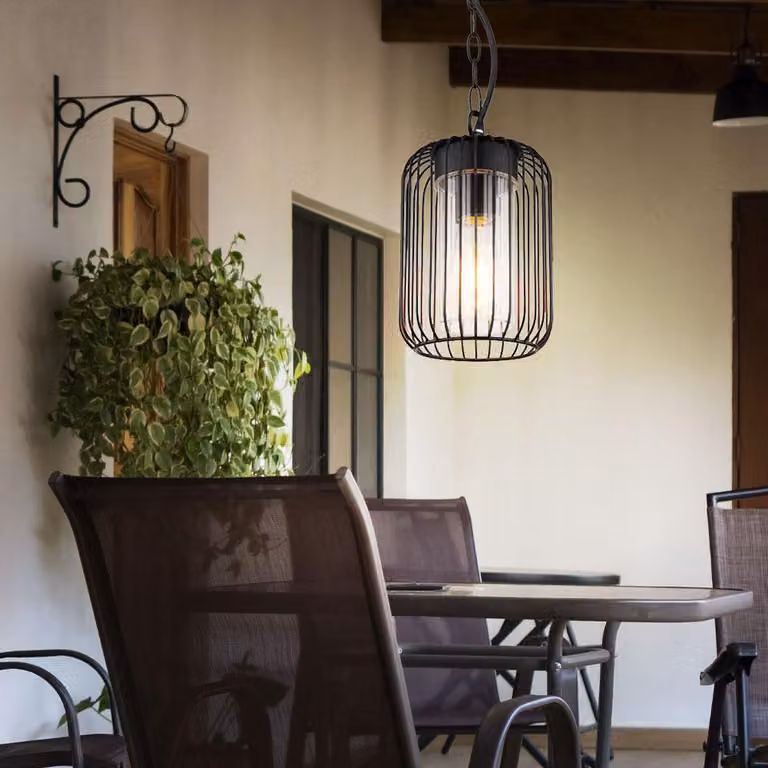 Lampada a sospensione a LED, luce per esterni, acciaio inox nero, H 75,5 cm