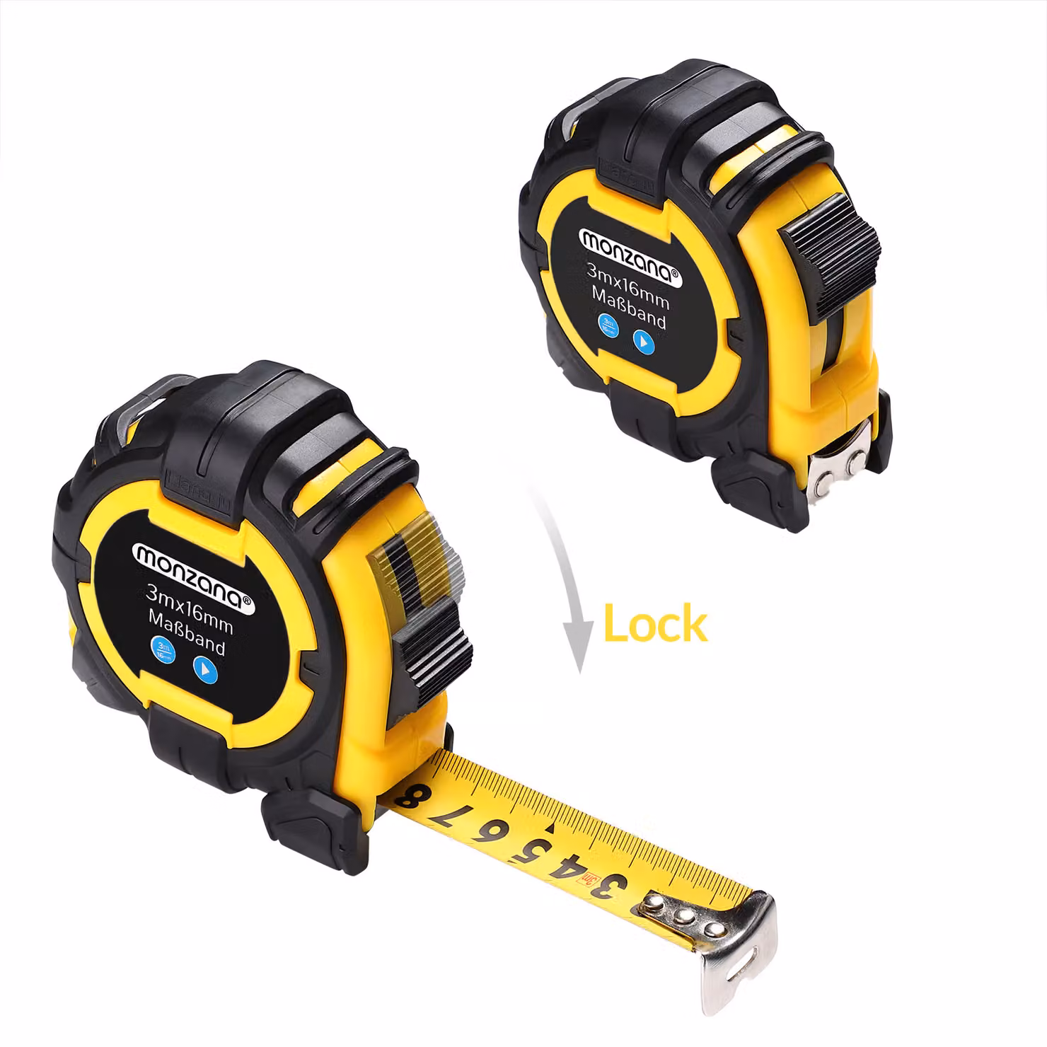 Metro a nastro Monzana in acciaio inossidabile, giallo e multicolore, Lunghezza: 3 m, Larghezza: 16 mm – 2