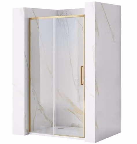 Rea - Rapid Slide Gold Brush 110 Porta Doccia Scorrevole Vetro Temperato Trasparente Di Sicurezza 6 mm (Oro) 2,5x111x195cm