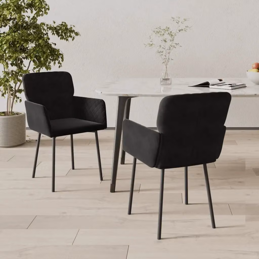 Set di 2 sedie da pranzo moderne in velluto nero con braccioli e struttura in metallo – 2