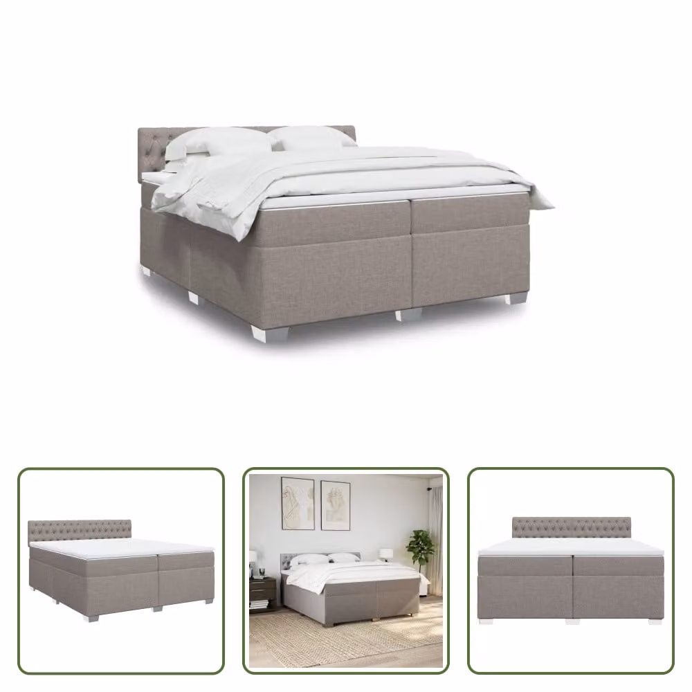 The Living Store Letto a molle con materasso Taupe 200x200 cm in tessuto