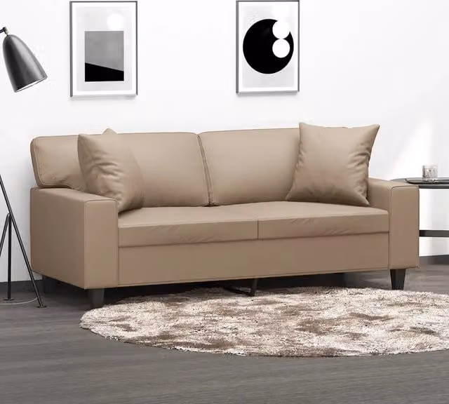 Divano a 2 posti moderno vidaXL in similpelle beige con cuscini e struttura in metallo – 1