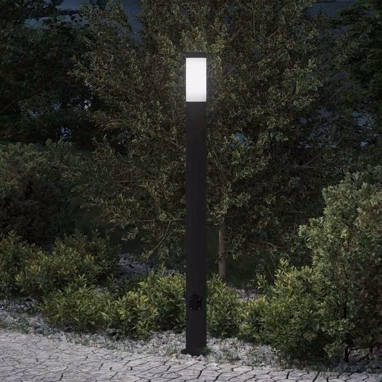 vidaXL Lampada a paletto nera con presa elettrica in acciaio inox IP44, Altezza: 110 cm
