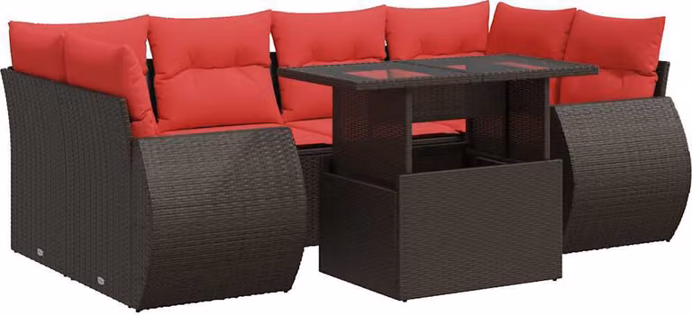 Set Divani Giardino 7 pz con Cuscini Marrone Polyrattan Acacia