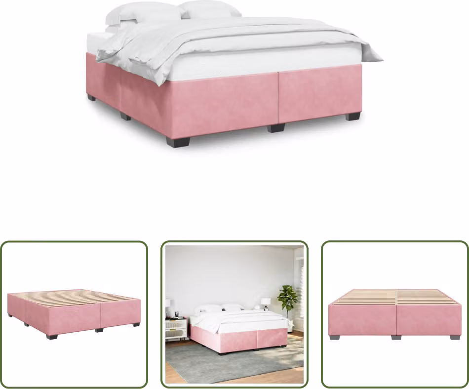 The Living Store Rete da letto rosa 200x200 cm in velluto