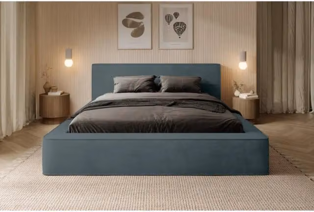 Letto contenitore VELORA Meublorama in velluto verde smeraldo con rete sollevabile e illuminazione sottostante L/P: 160 x 200 cm – 1