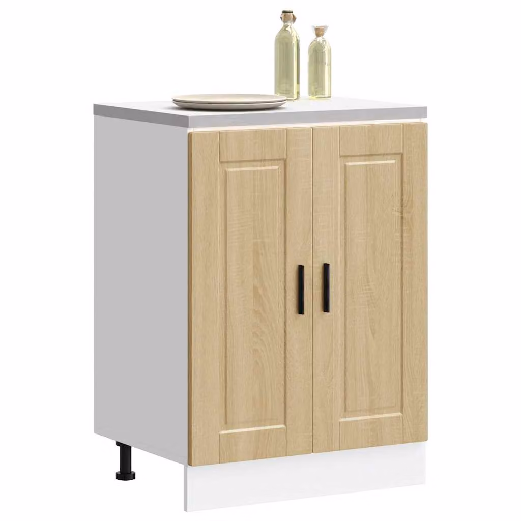 Base da cucina moderna vidaXL Porto in legno multistrato, colore bianco e rovere sonoma, L: 60 cm, P: 46 cm, H: 81,5 cm