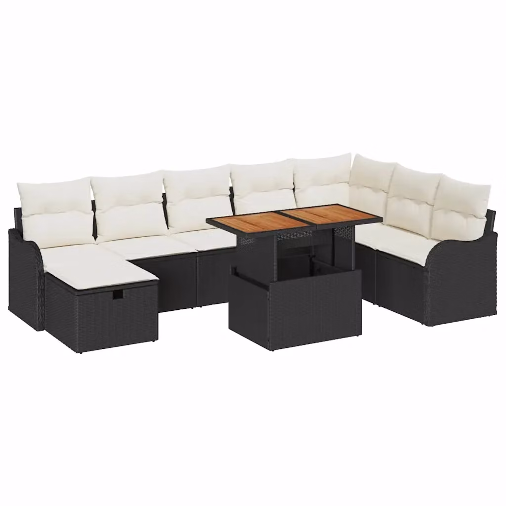 Set Divano da Giardino vidaXL 9 pz in Polyrattan Nero con Cuscini e Tavolino da Esterno – 2