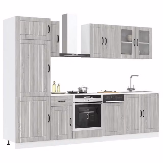 Set Mobili da Cucina Moderno vidaXL Grigio con Ante in Vetro e Ripiani Interni