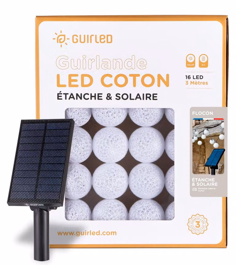 Catena luminosa con 16 palline, lunghezza 3 metri, alimentazione solare, grado di protezione IP55 (resistente all'acqua), motivo a fiocchi di neve