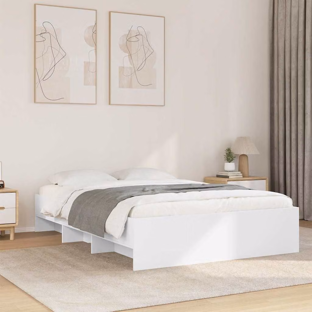 vidaXL Giroletto Bianco in Legno Multistrato con Doghe Fisse L: 138 cm, P: 193 cm, H: 35 cm – 1