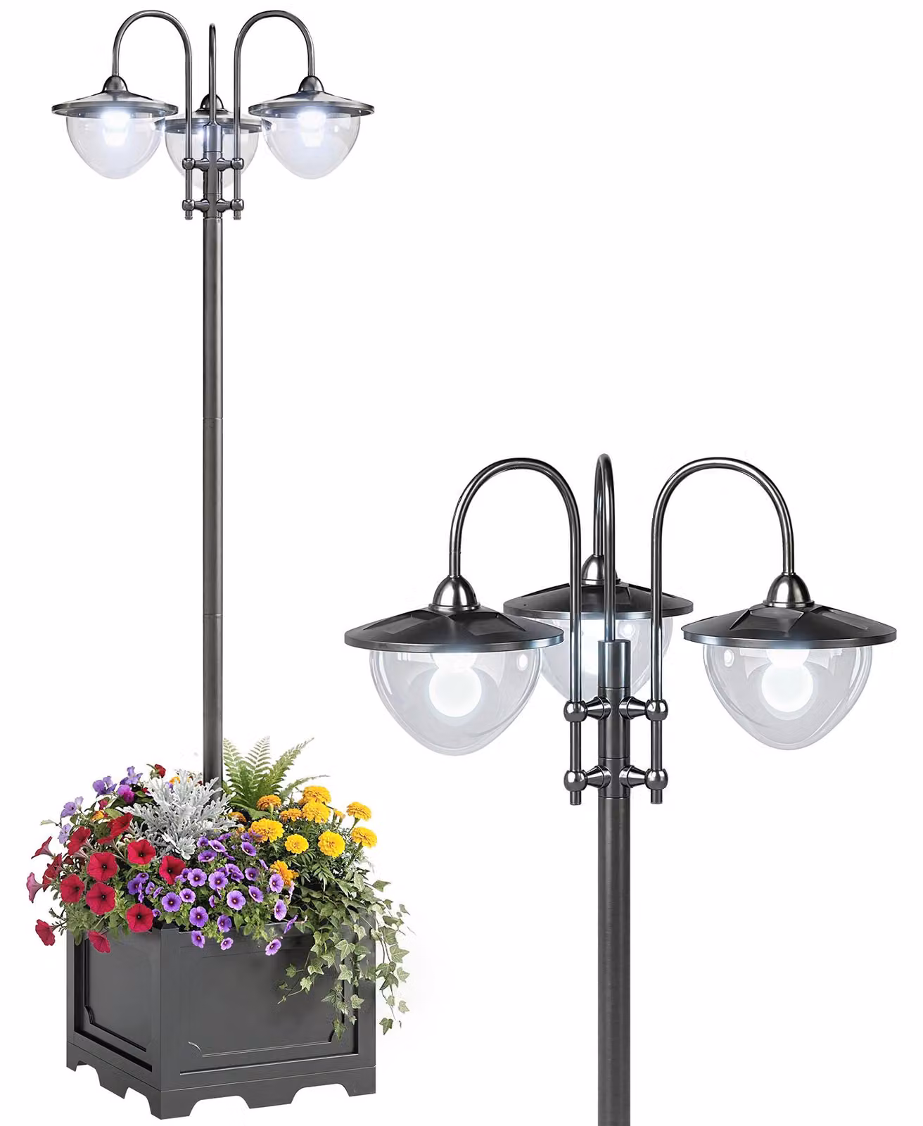 Lampada solare da giardino Outsunny a 3 luci con base a vaso in acciaio inossidabile