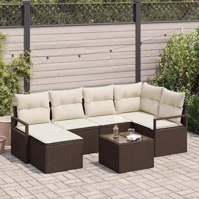 Set di divani 7 pz Marrone e Crema polyrattan 3355127