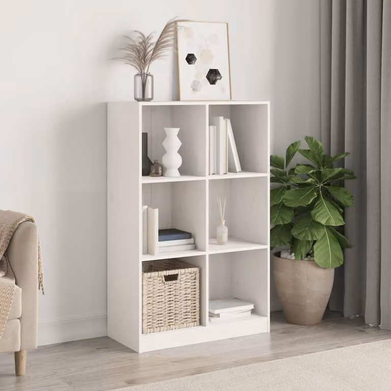 Libreria bianca vidaXL in legno massello di pino stile rustico L 70 cm, P 33 cm, H 110 cm