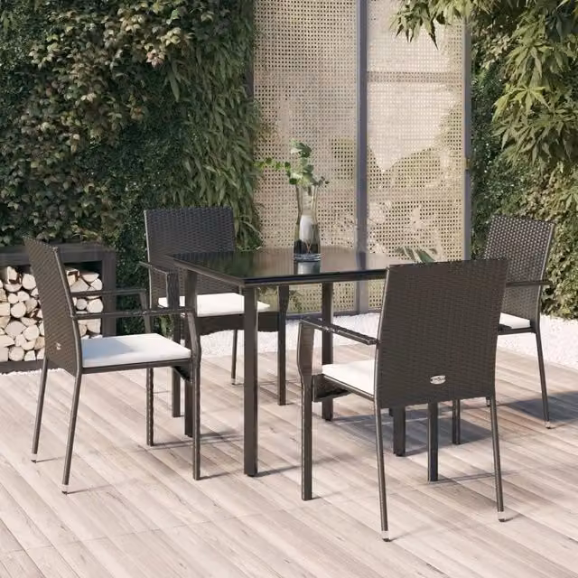 Set da Pranzo da Giardino 5 pz Nero con Cuscini in Polyrattan 3185120