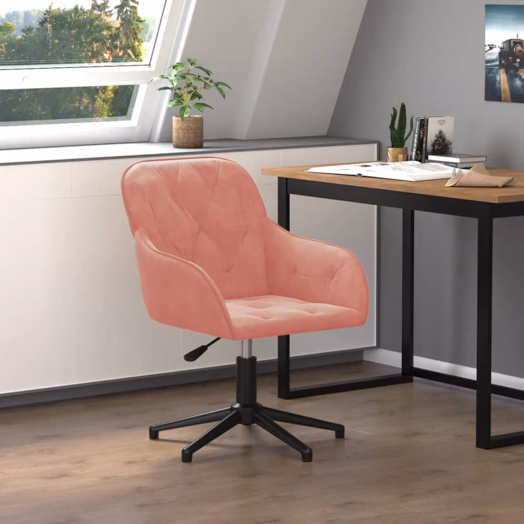The Living Store Sedia da ufficio girevole in velluto rosa