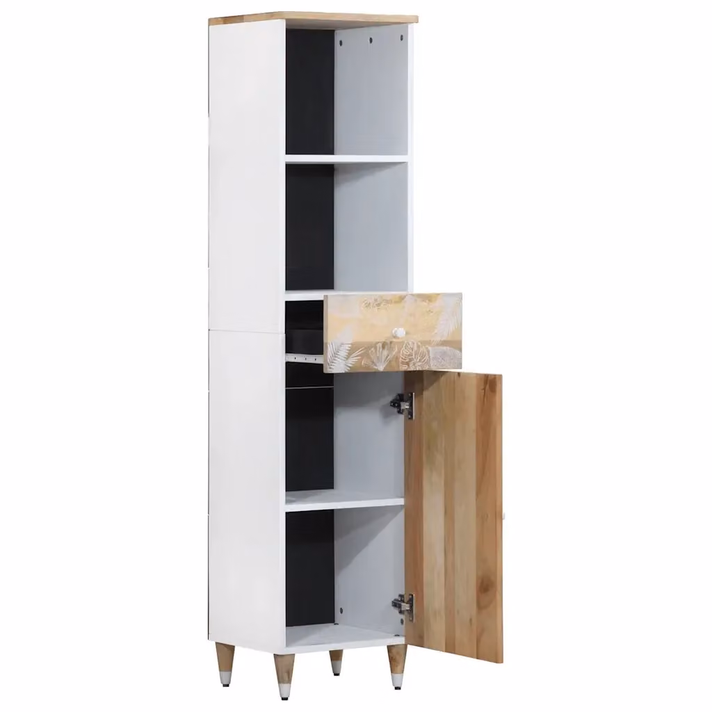 Mobile da Bagno Sospeso vidaXL in Legno di Mango e Metallo Bianco L: 38 cm, P: 33,5 cm, H: 160 cm – 2