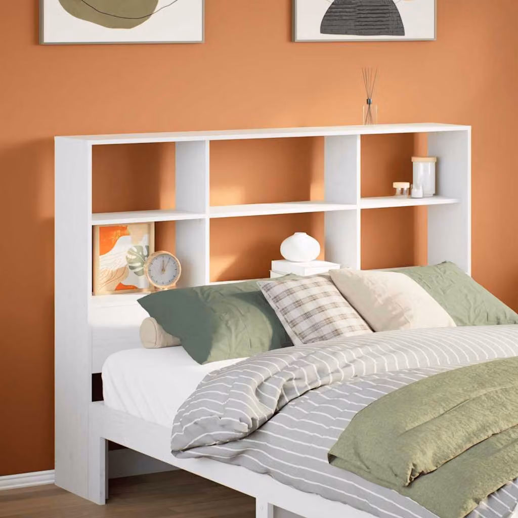 Testiera con ripiani integrati vidaXL in legno massello di pino bianco per letto 160x200 cm