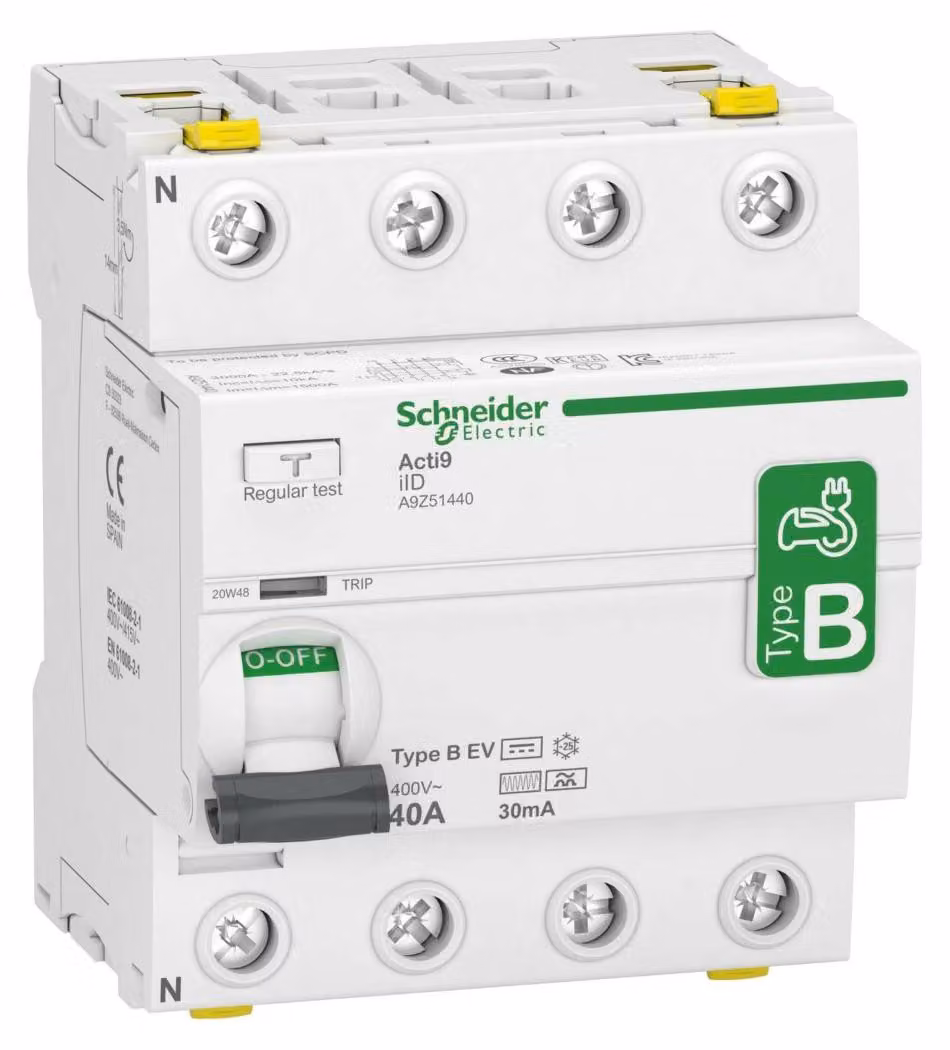 Schneider Electric RCD 4P 40A 30mA per stazione di ricarica elettrica A9Z51440