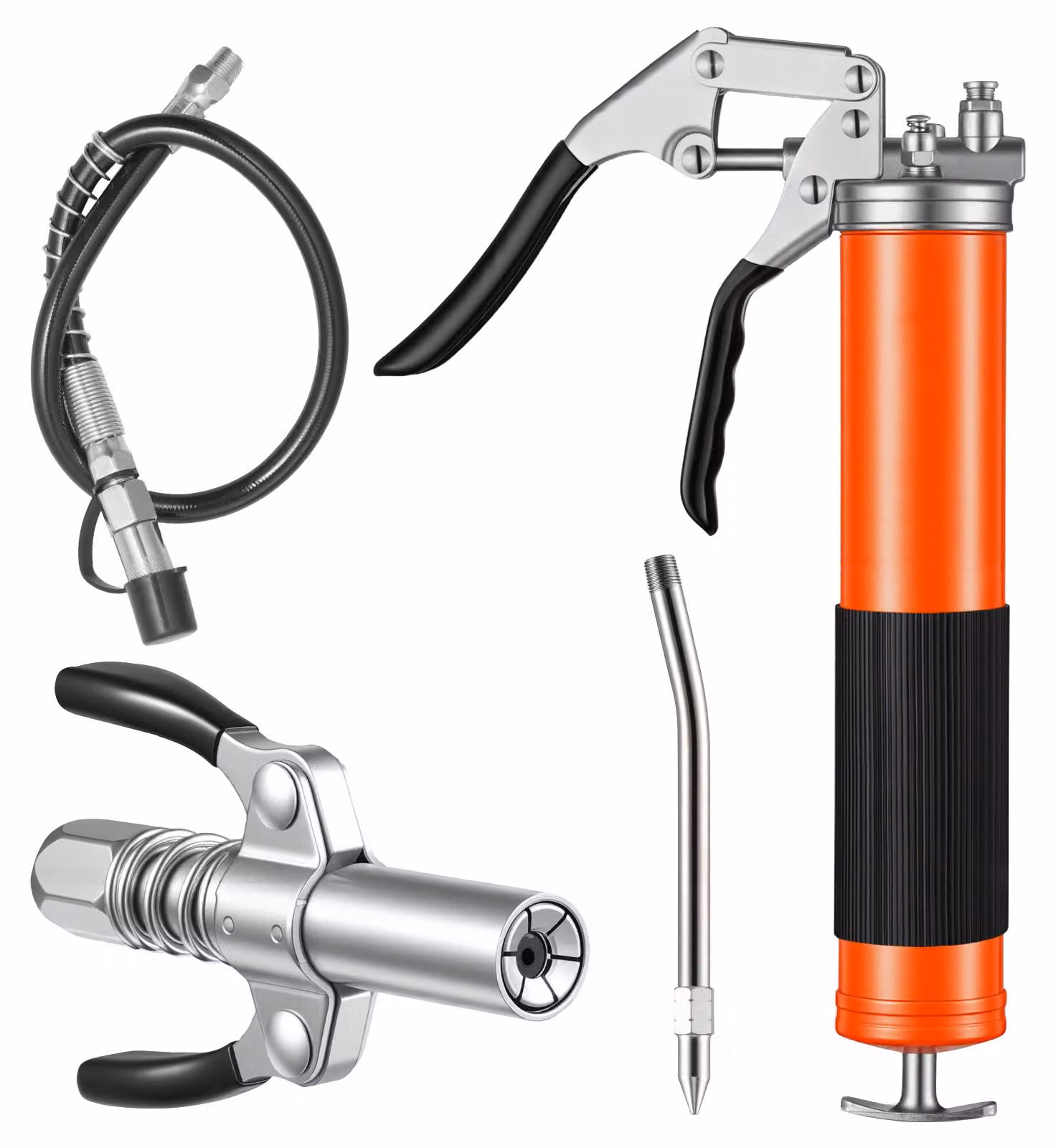 SucceBuy - Pistola per grasso ad alta pressione, 551 bar, set di lubrificazione con capacità di 0,4 L, comprensivo di tubo flessibile da 45,7 cm, raccordo a doppia impugnatura, prolunga rigida e ugello di precisione per veicoli e applicazioni nautiche