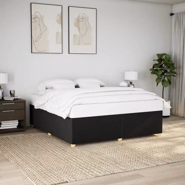 Giroletto vidaXL in tessuto nero con struttura in legno e doghe, L/P: 200 x 200 cm – 1