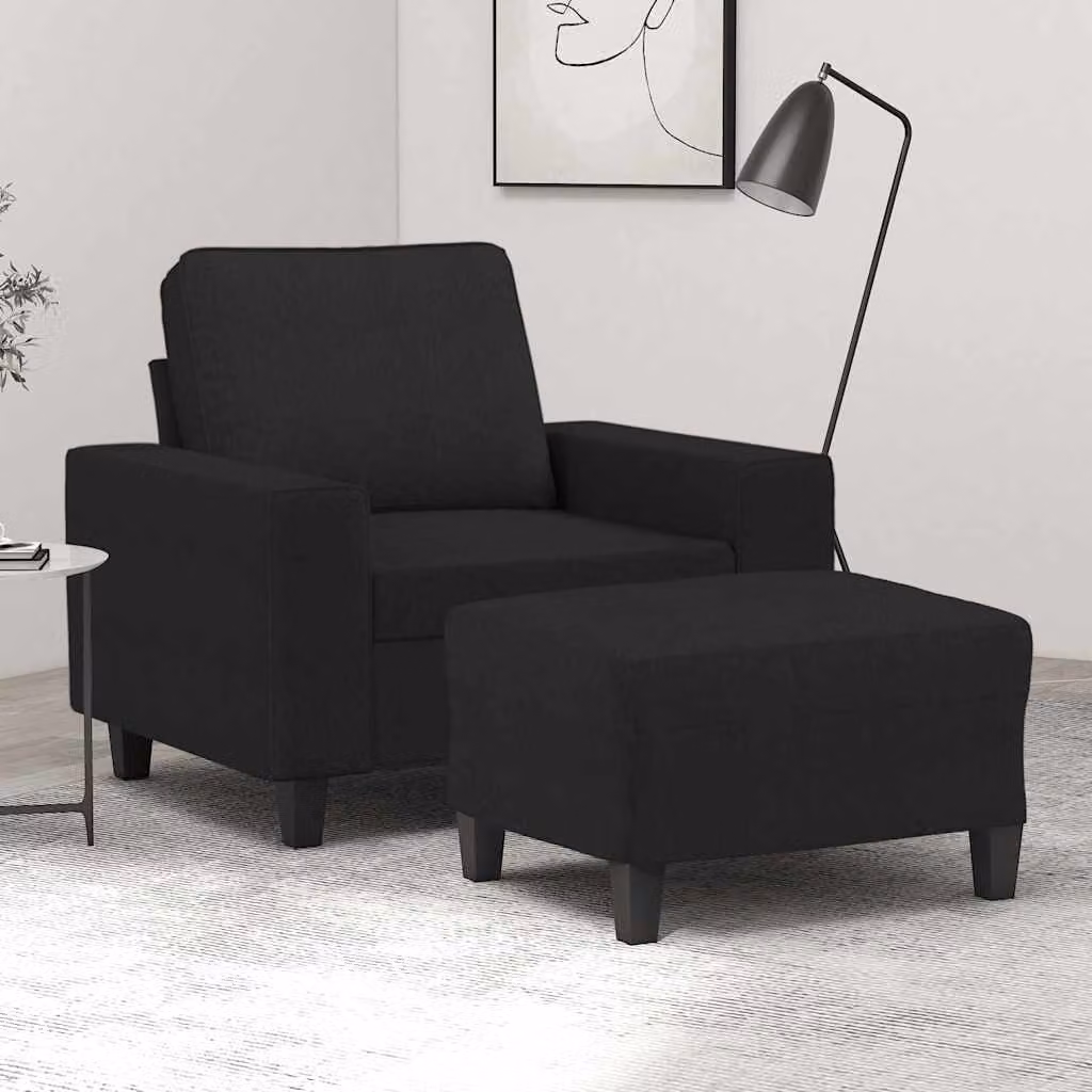 vidaXL Poltrona Relax con Poggiapiedi Nero in Tessuto e Struttura in Metallo e MDF