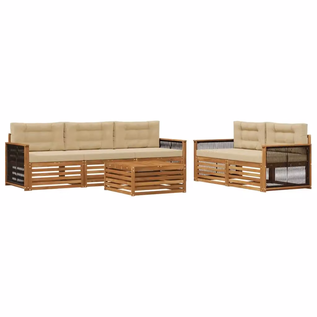 Set di divani da esterno vidaXL in legno di acacia con tavolo da caffè e cuscini, colore beige, design moderno a forma di L – 2
