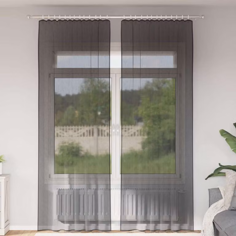 Set di 2 tende in voile semi-trasparenti vidaXL con tasche per asta, colore nero, L: 140 cm x H: 260 cm