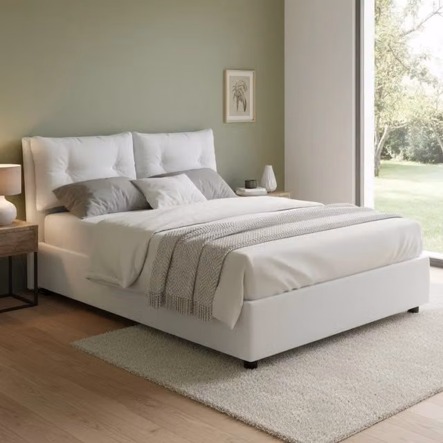 Letto Matrimoniale Abbaione, Letto Matrimoniale Sfoderabile Made in Italy, Bianco