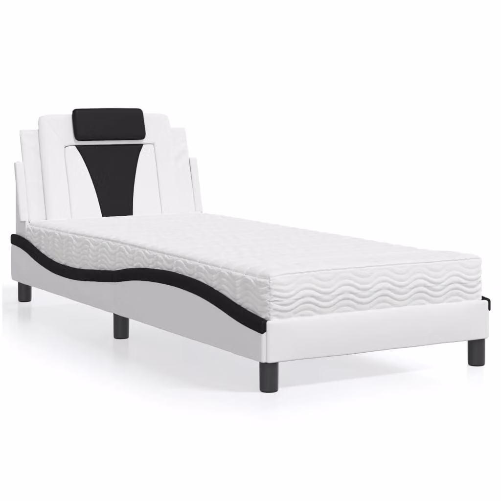 Letto Viana vidaXL con Materasso in Similpelle Nero e Bianco 90x200 cm