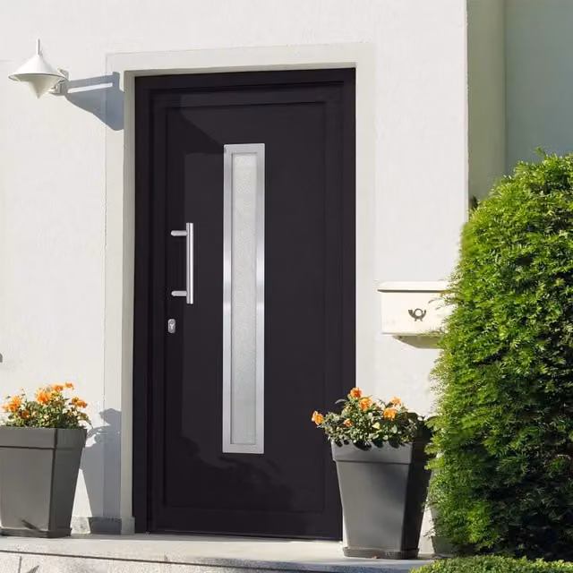 Porta d'ingresso moderna vidaXL in acciaio e alluminio con inserto in vetro, colore antracite e bianco, L: 108 cm, H: 208 cm