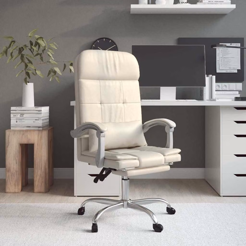 vidaXL Poltrona da Ufficio Executive Reclinabile e Girevole in Similpelle Beige