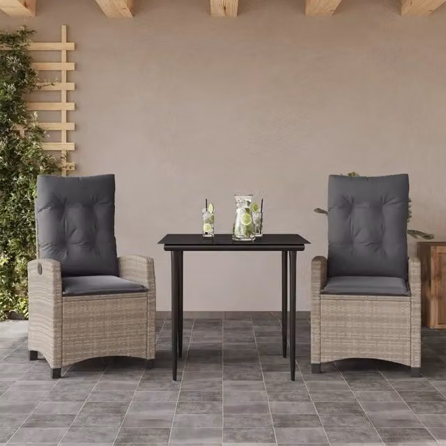 Set Pranzo da Giardino 3pz con Cuscini Grigio Chiaro Polyrattan 3212842