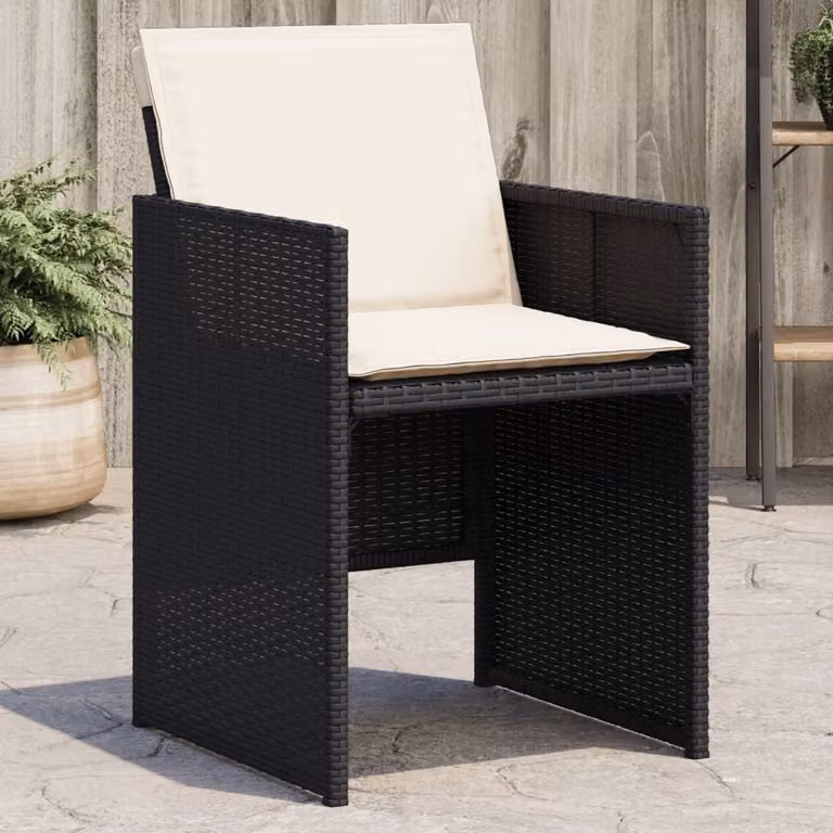 Set di 4 sedie da giardino vidaXL in polyrattan nere con cuscini e braccioli
