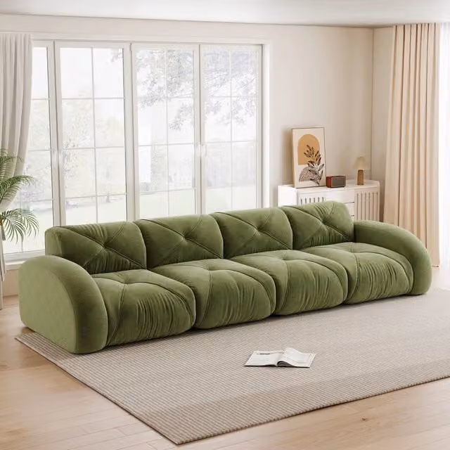 Divano Modulare 4 Posti in Tessuto Chenille ¨C MINIMAL ¨C Verde, Senza Montaggio