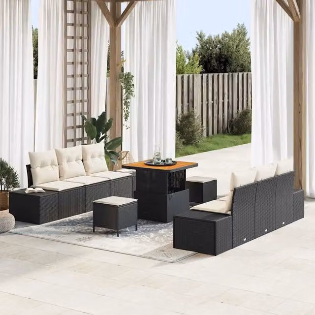 Set Divano da Giardino 9 pz Nero polyrattan 3362735