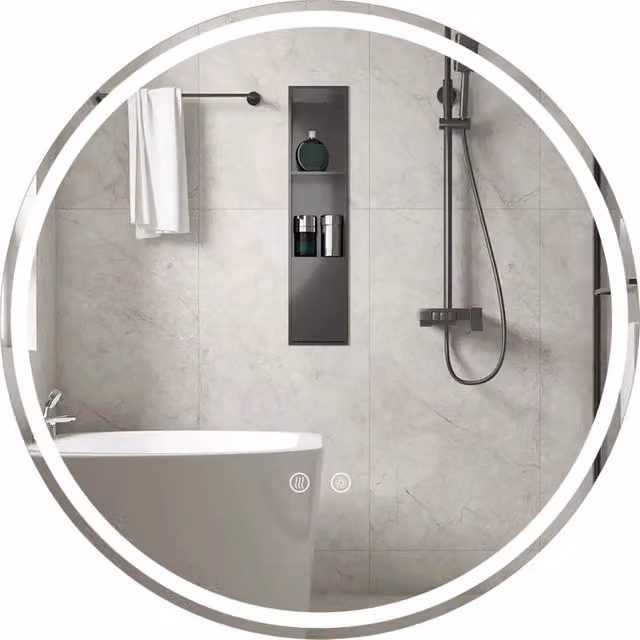 Specchio rotondo led bagno parete luminosità regolabile touch-Specchio vetro temperato memoria anti-appannamento design moderno 80 cm