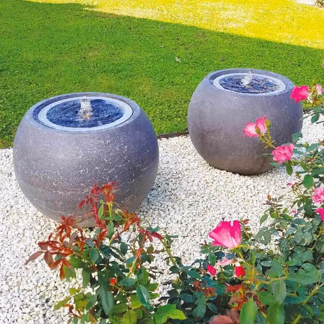 Sfera Cascata Artificiale da Giardino Ø50x44 cm in Fibrocemento con LED e Pompa Grigia