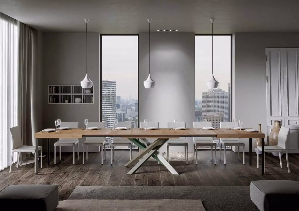 Tavolo allungabile moderno Bs Com in legno e metallo colore quercia natura, L/P/H: 160 x 90 cm / 420 x 90 cm – 2