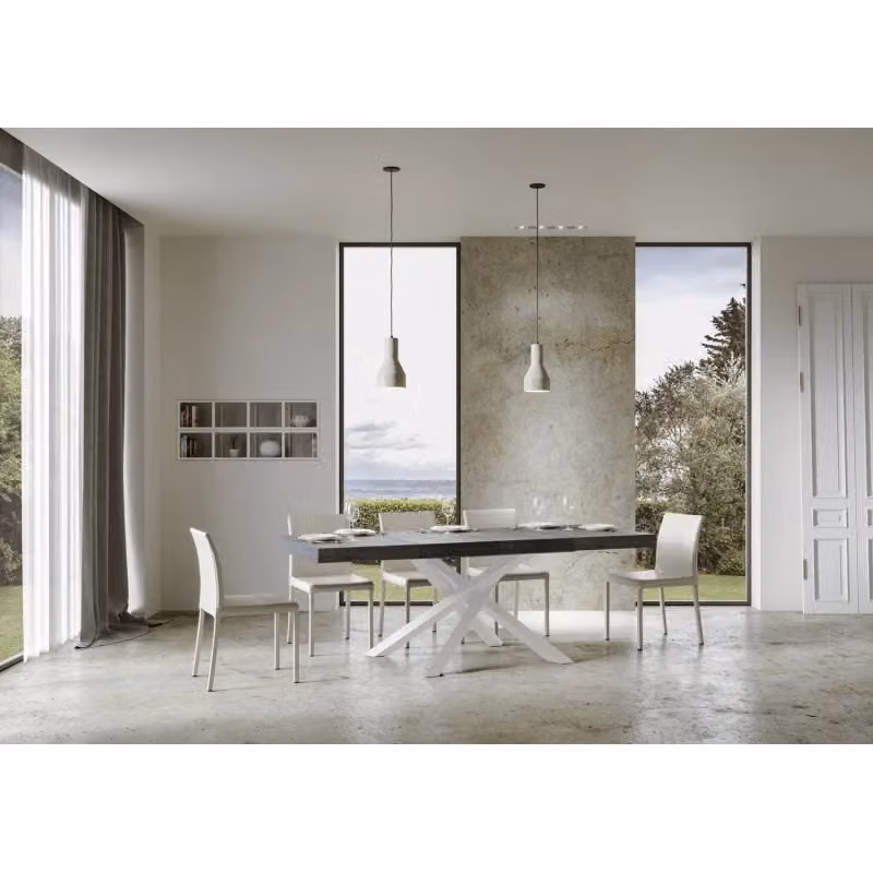 Tavolo allungabile Volantis Premium Itamoby con telaio bianco e piano cemento, L: 120-224 cm, P: 90 cm – 2
